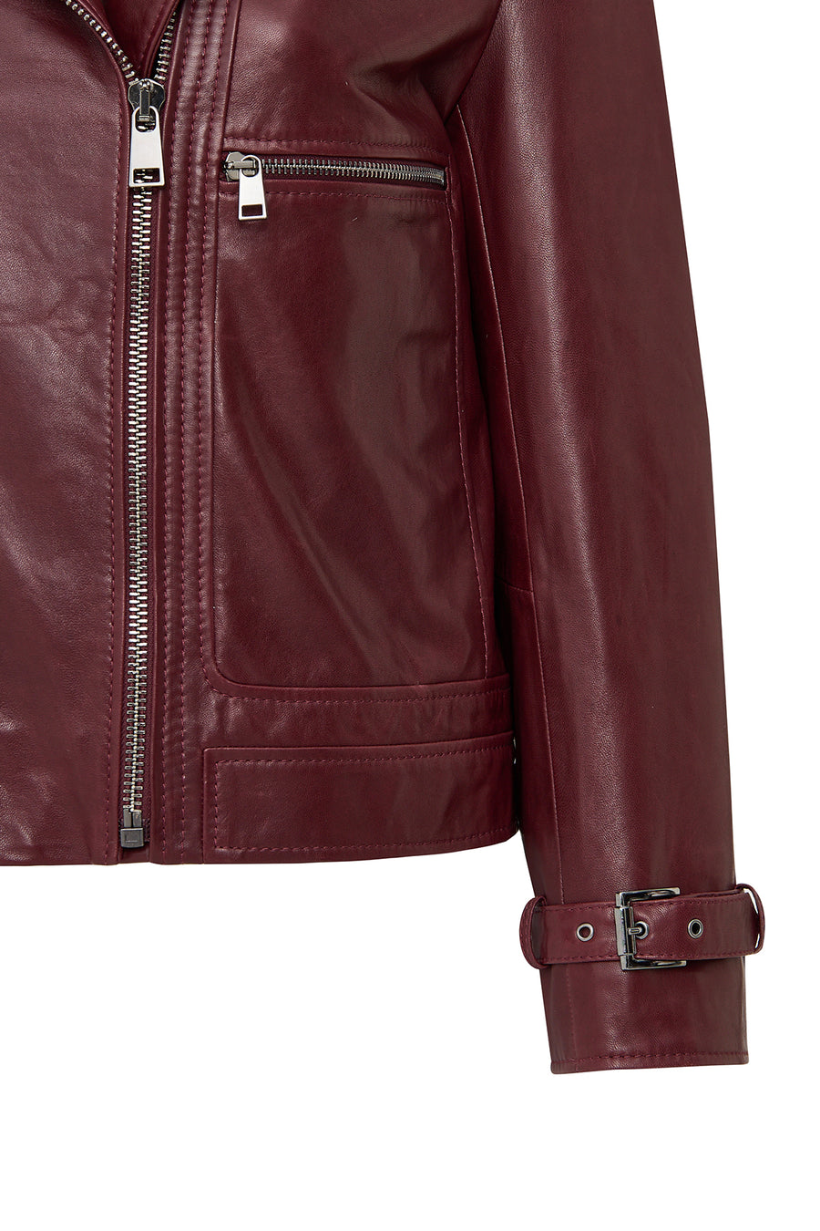 Paloma Women's Burgundy Short Oversize Biker Leather Jacket
