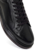 Erkek Siyah Bağcıklı Kalın Tabanlı Deri Sneaker | Derimod