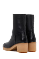 Women's Black Leather Zippered Heeled Boots | Derimod