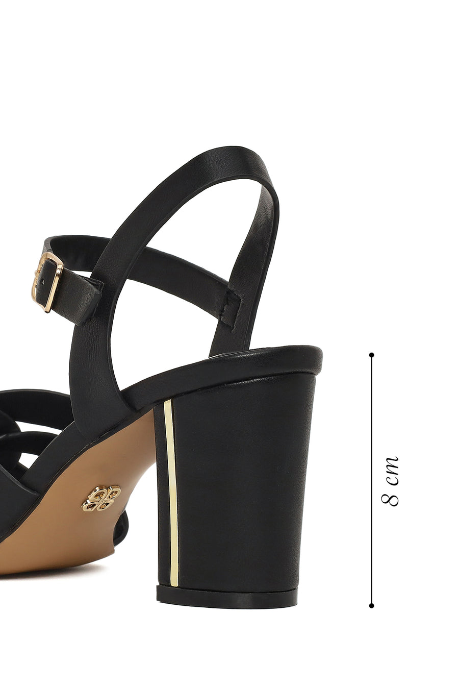 Woman Black Ankle-Buckle Chunky-Heel Sandals