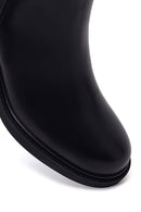 Woman Black Zip Closure Thick-Heeled Leather Boots | Derimod