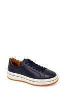 Men's Navy Blue Lace-up Thick-Sole Leather Sneaker | Derimod