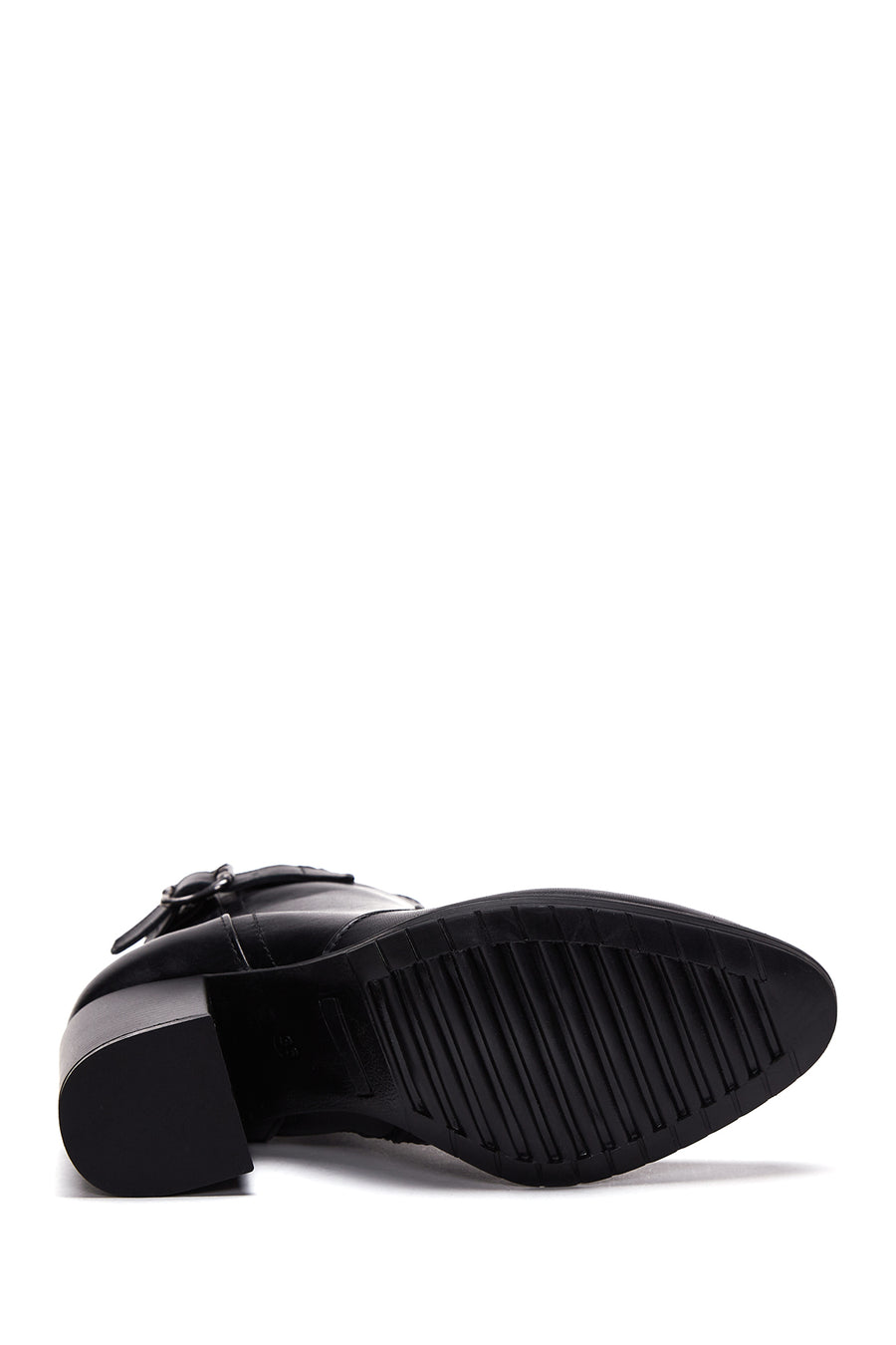 Women's Black Zippered Chunky Heel Boots