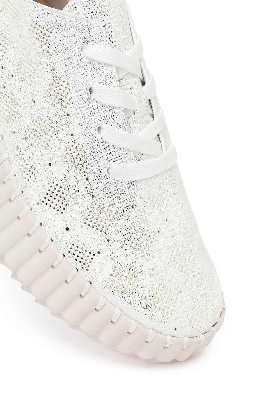 Kadın Beyaz Bağcıklı Desenli Kalın Tabanlı Kumaş Sneaker