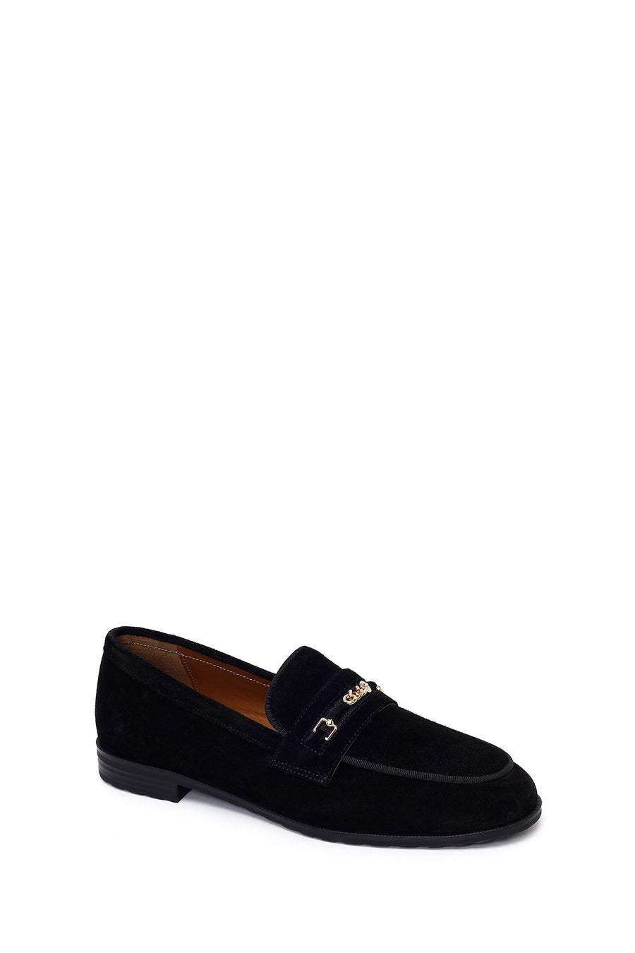 Woman Black Buckled Suede Masculine Loafer
