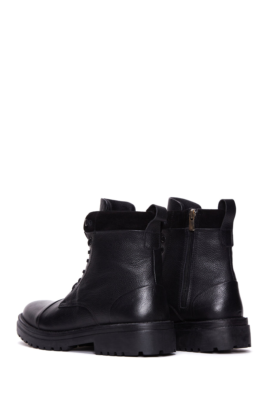 Men's Black Leather Zippered Flat Boots