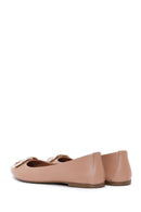 Women's Beige Leather Stone Ballerinas | Derimod