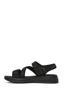 Women's Black Thick-Soled Patterned Fabric Sandals | Derimod