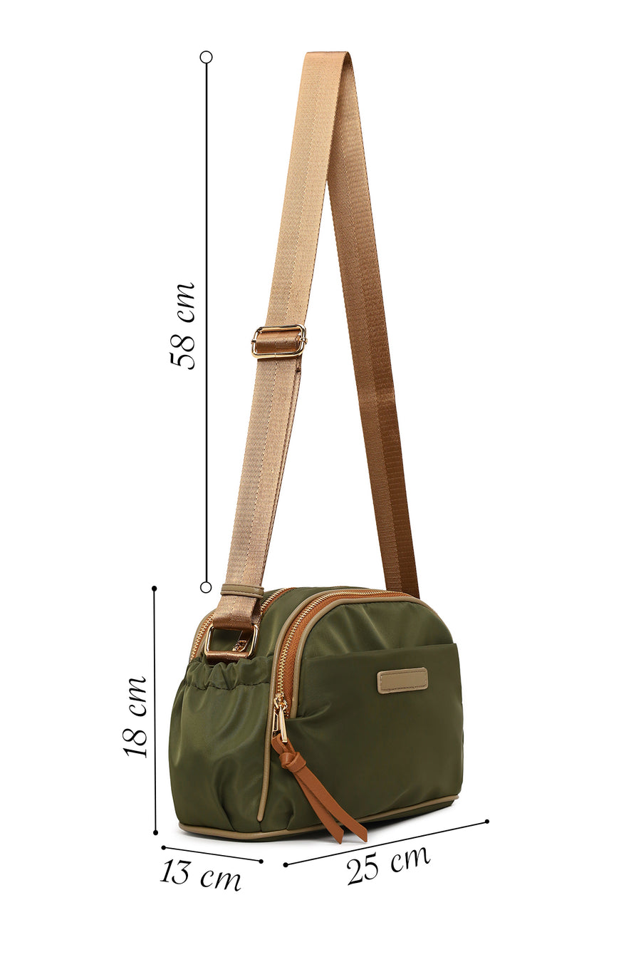 Woman Khaki Fabric Crossbody Bag