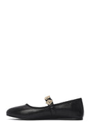 Women's Black Buckle Leather Ballerinas | Derimod