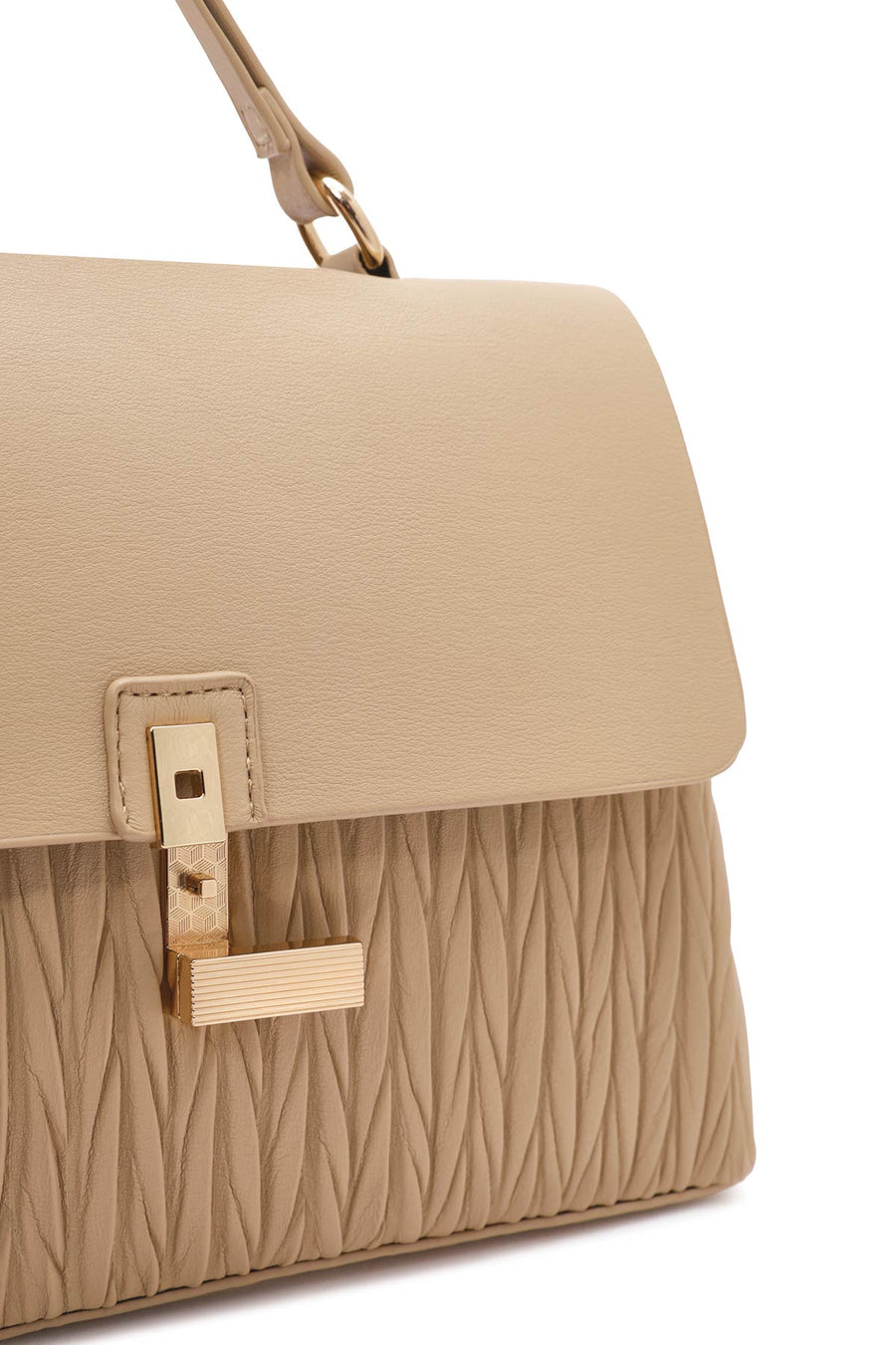 Women's Beige Long Strap Handbag with Accessory Detail