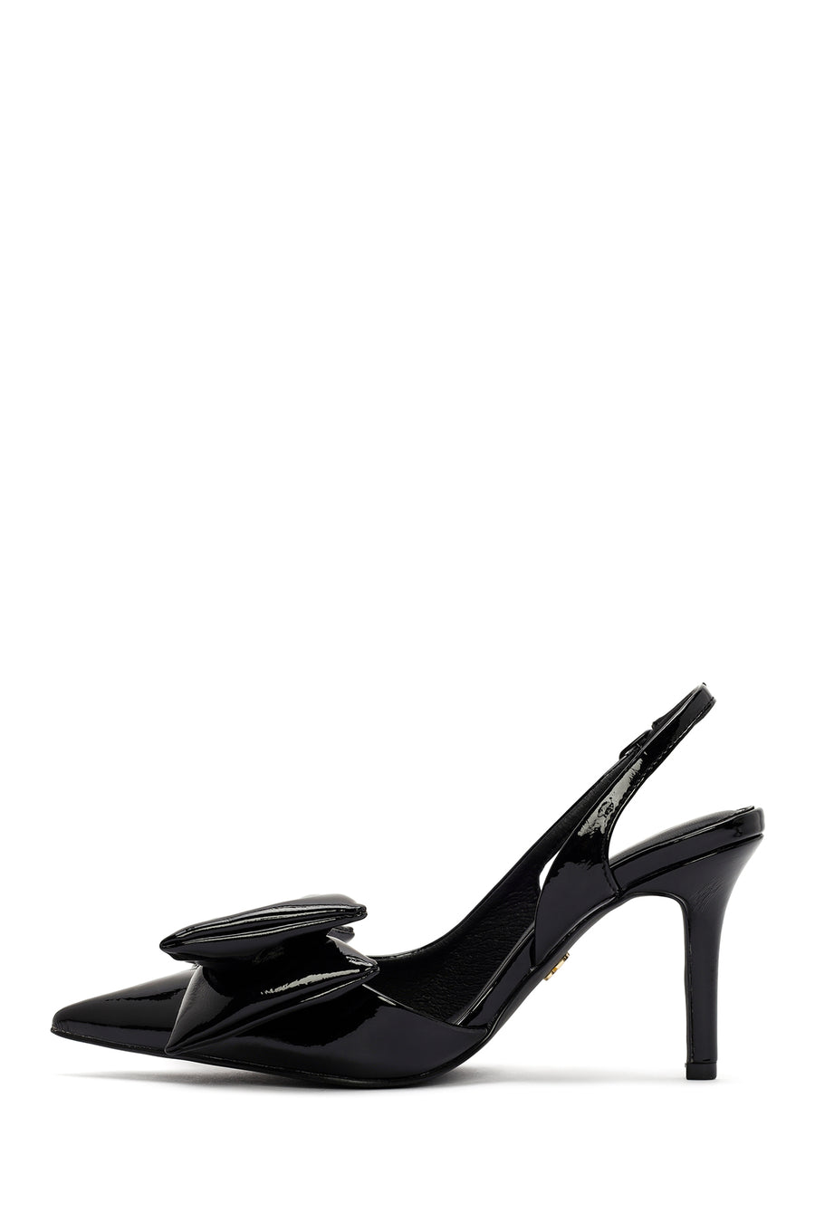 Women's Black Open Back Thin Heel Patent Leather Shoes
