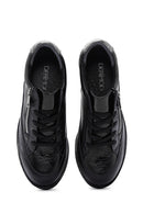 Women's Black Lace-Up Zipper Detail Leather Sneakers | Derimod