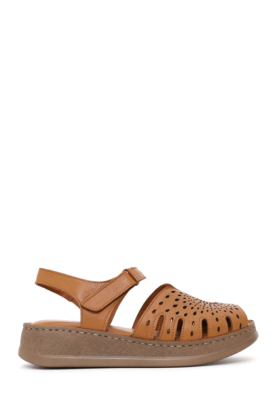 Woman Tan Patterned Thick-Soled Leather Comfort Sandal 26SFD321918 | Derimod