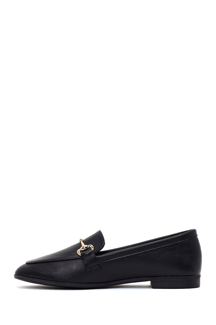 Kadın Siyah Tokalı Deri Klasik Loafer
