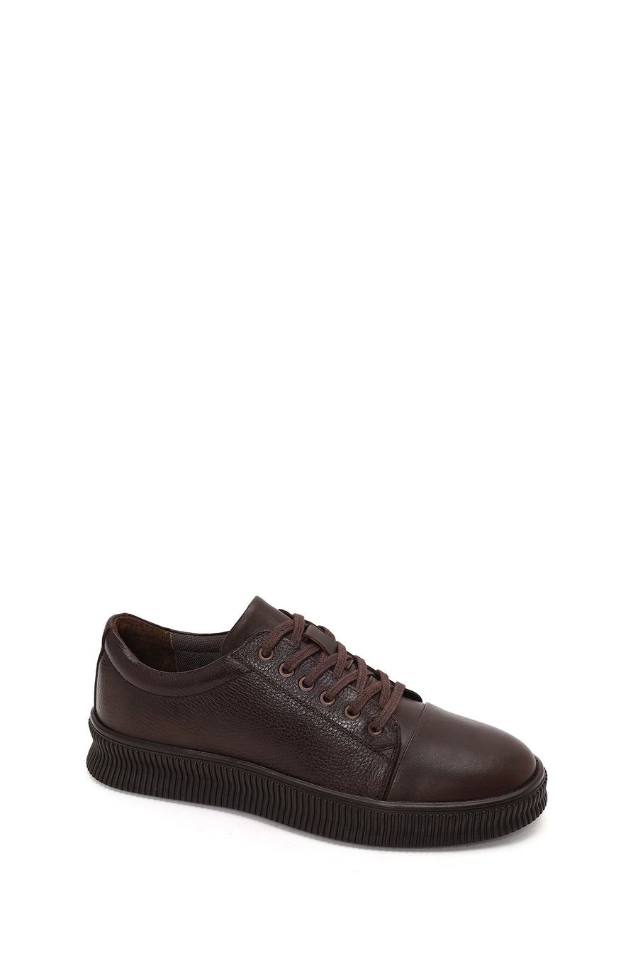 Erkek Kahverengi Bağcıklı Deri Sneaker