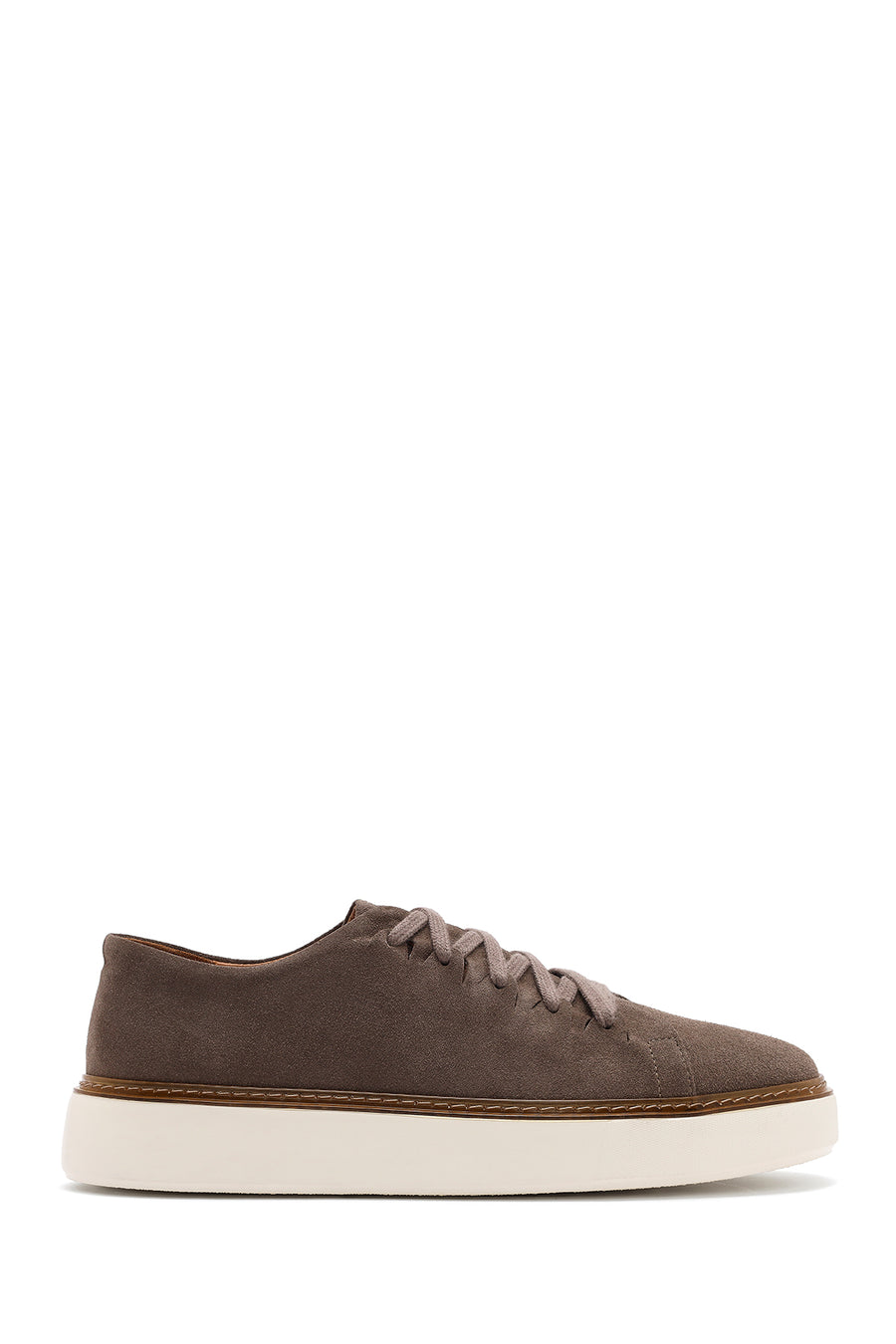 Erkek Vizon Bağcıklı Kalın Tabanlı Süet Deri Sneaker 25SFD632010 | Derimod