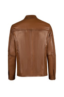 Frank Male Brown Mandarin Collar Leather Jacket | Derimod