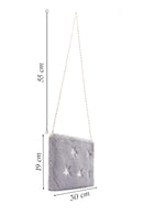 Women's Gray Long Chain Strap Star Pattern Plush Clutch Bag | Derimod