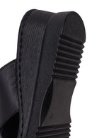 Women's Black Thick Soled Leather Comfort Slippers | Derimod