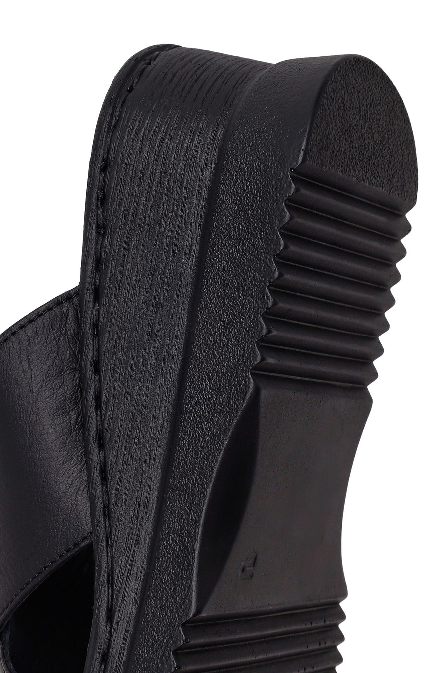 Women's Black Thick Soled Leather Comfort Slippers