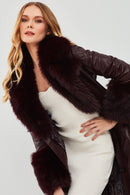 Penelope Women's Burgundy Fur Leather Coat | Derimod