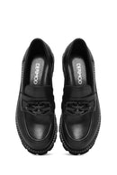 Women's Black Leather Masculine Loafer | Derimod