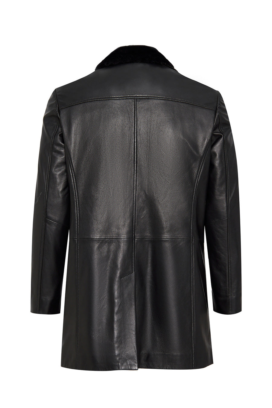 Barella Men's Black Collar Furry Leather Trench Coat