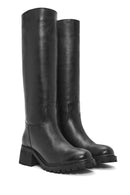 Women's Black Thick Heel Leather Boots | Derimod