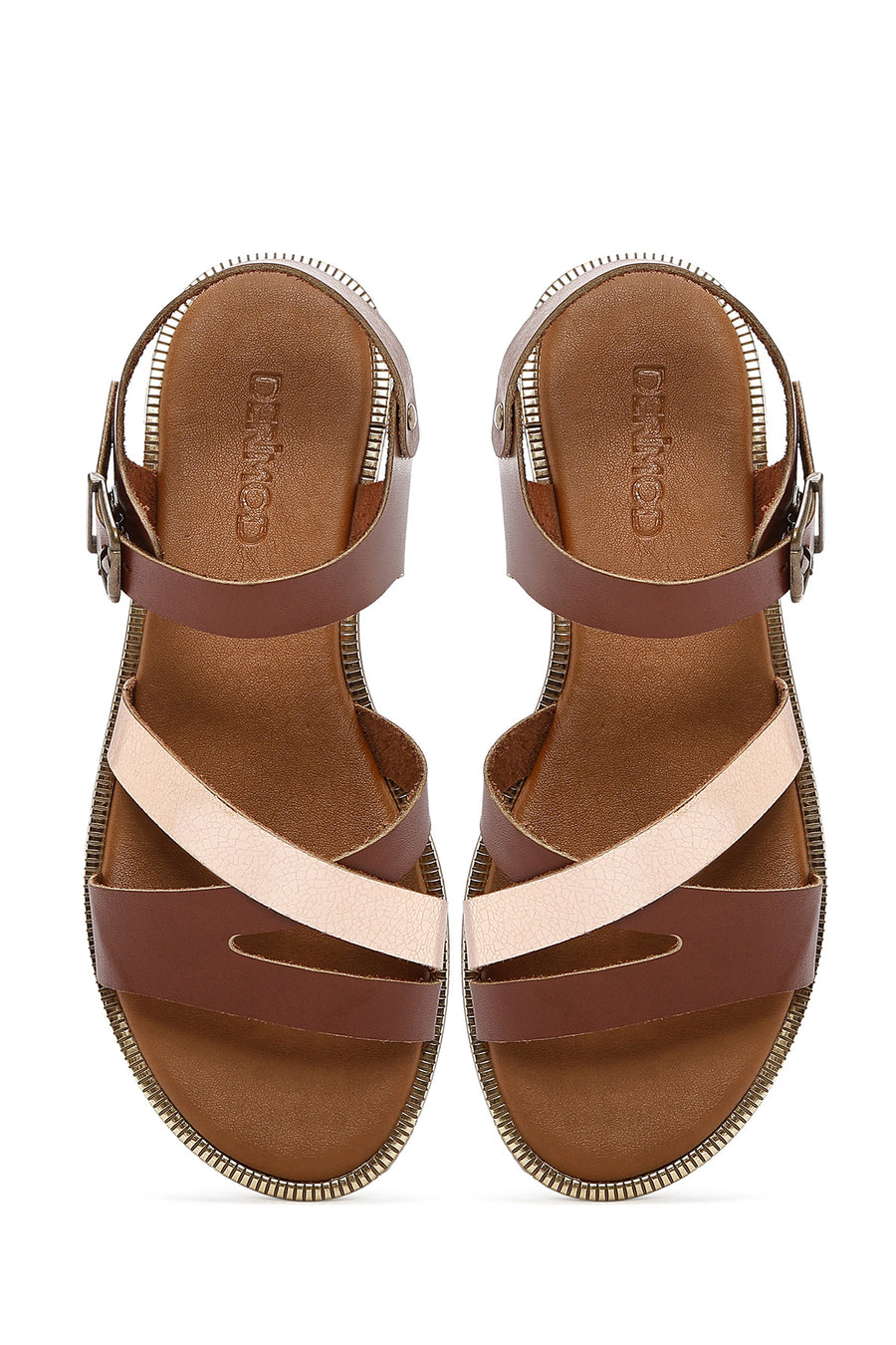 Women's Brown Ankle Buckle Leather Sandals