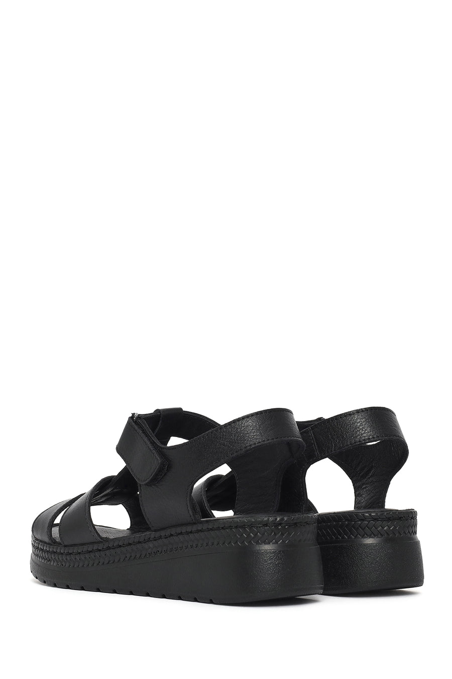 Women's Black Thick Soled Leather Comfort Sandals