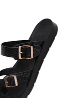 Women's Black Double Buckle Flip Flops | Derimod