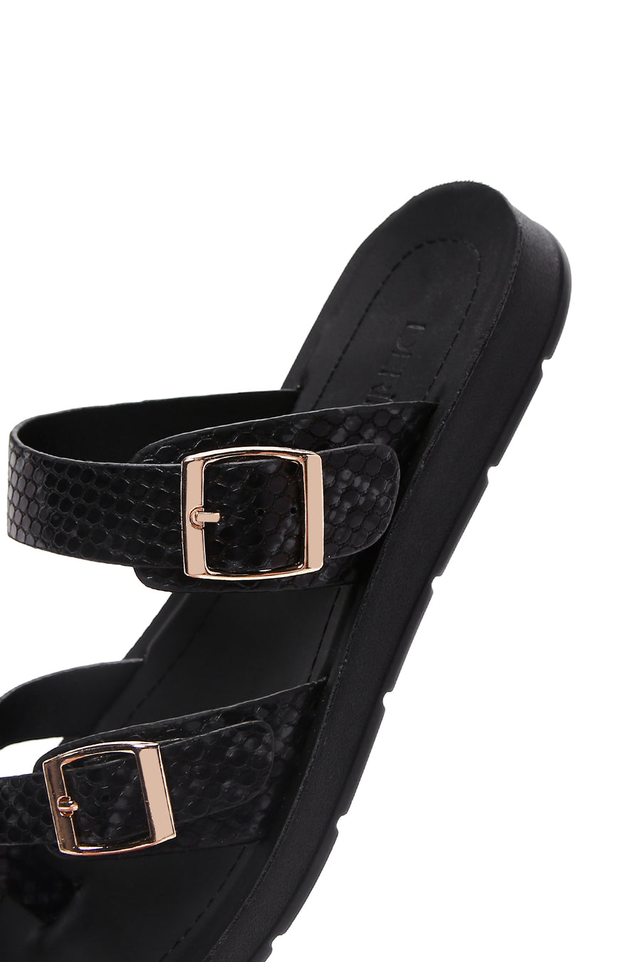 Women's Black Double Buckle Flip Flops