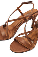 Women's Bronze Ankle Buckle High Thin Heel Satin Sandals | Derimod