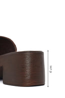 Women's Brown Patterned Short Chunky Heel Leather Slippers | Derimod