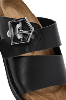Women's Black Buckle Leather Slippers | Derimod