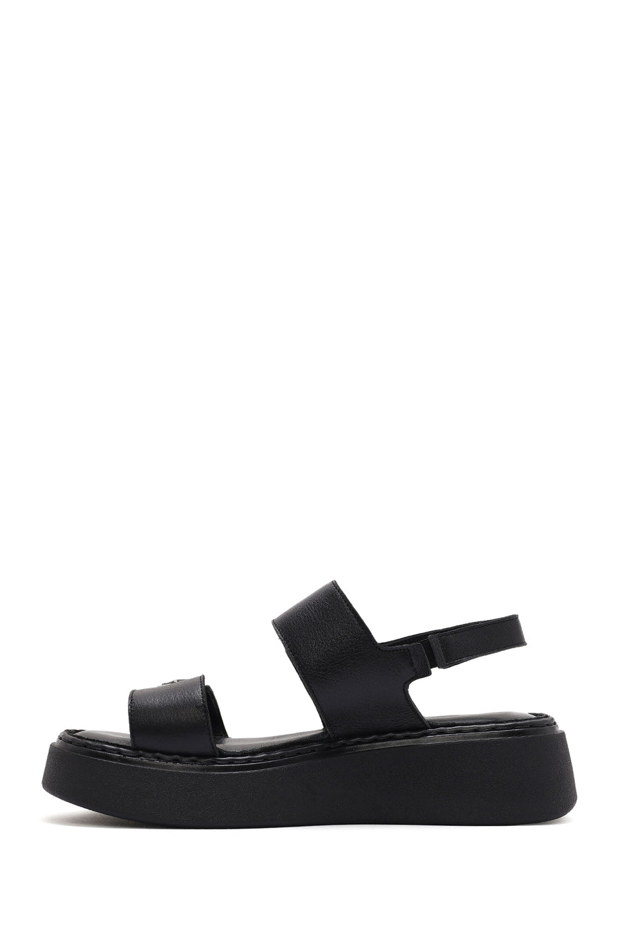 Women's Black Buckled Thick Soled Leather Comfort Sandals