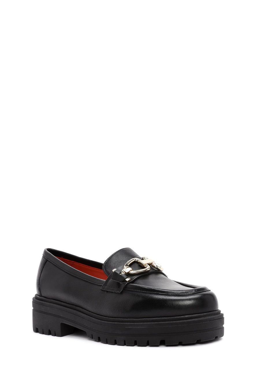 Derimod Gritti Woman Black Buckle-Detail Leather Masculine Loafer