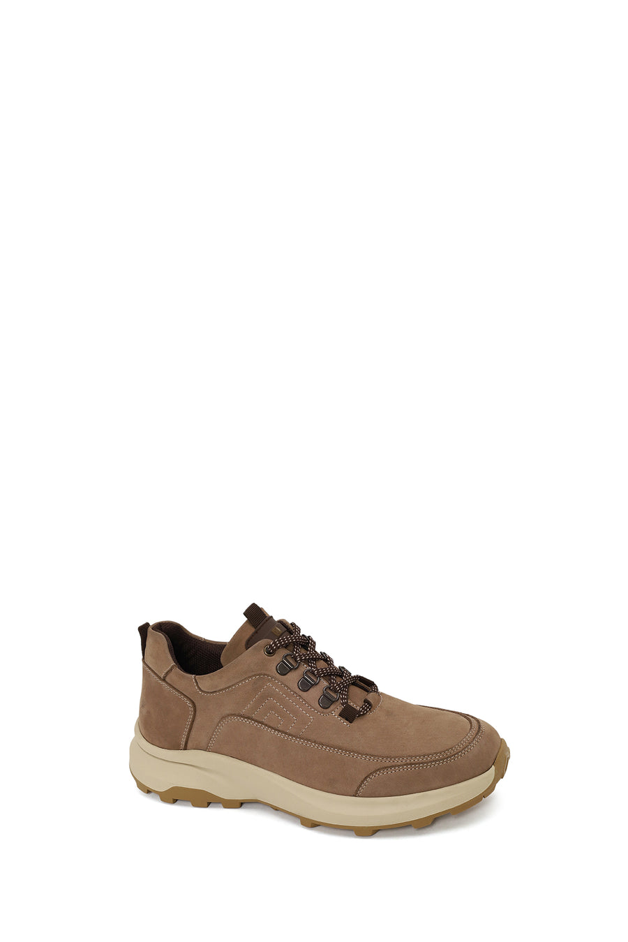 Erkek Vizon Bağcıklı Kalın Tabanlı Nubuk Deri Casual Sneaker
