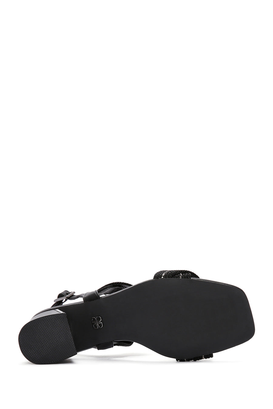 Women's Black Braided Chunky Low Heel Sandals