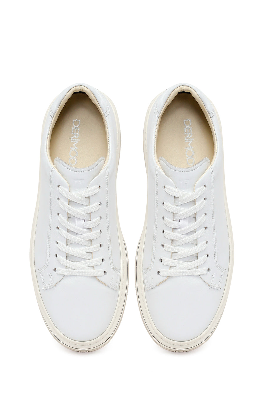Men's White Lace-up Thick-Sole Leather Sneaker