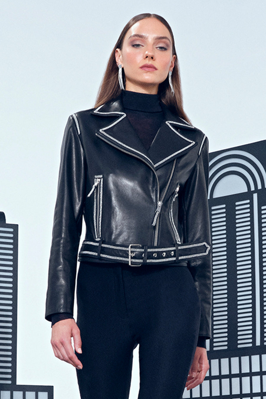 Lady Women's Black Short Leather Jacket