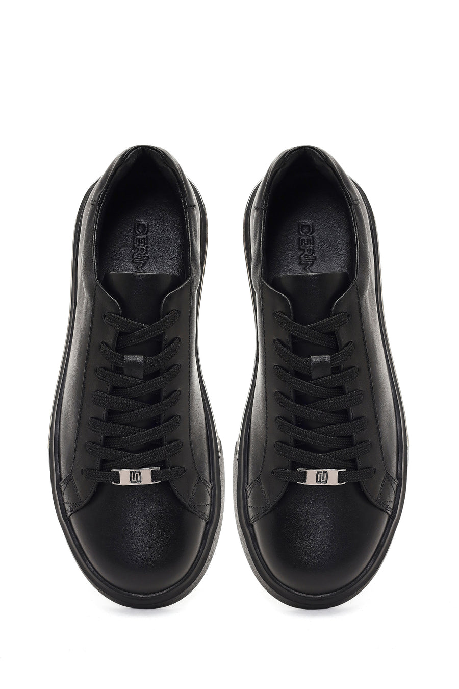 Erkek Siyah Bağcıklı Kalın Tabanlı Deri Sneaker