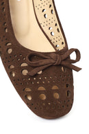 Women's Brown Patterned Suede Leather Ballet Flats | Derimod