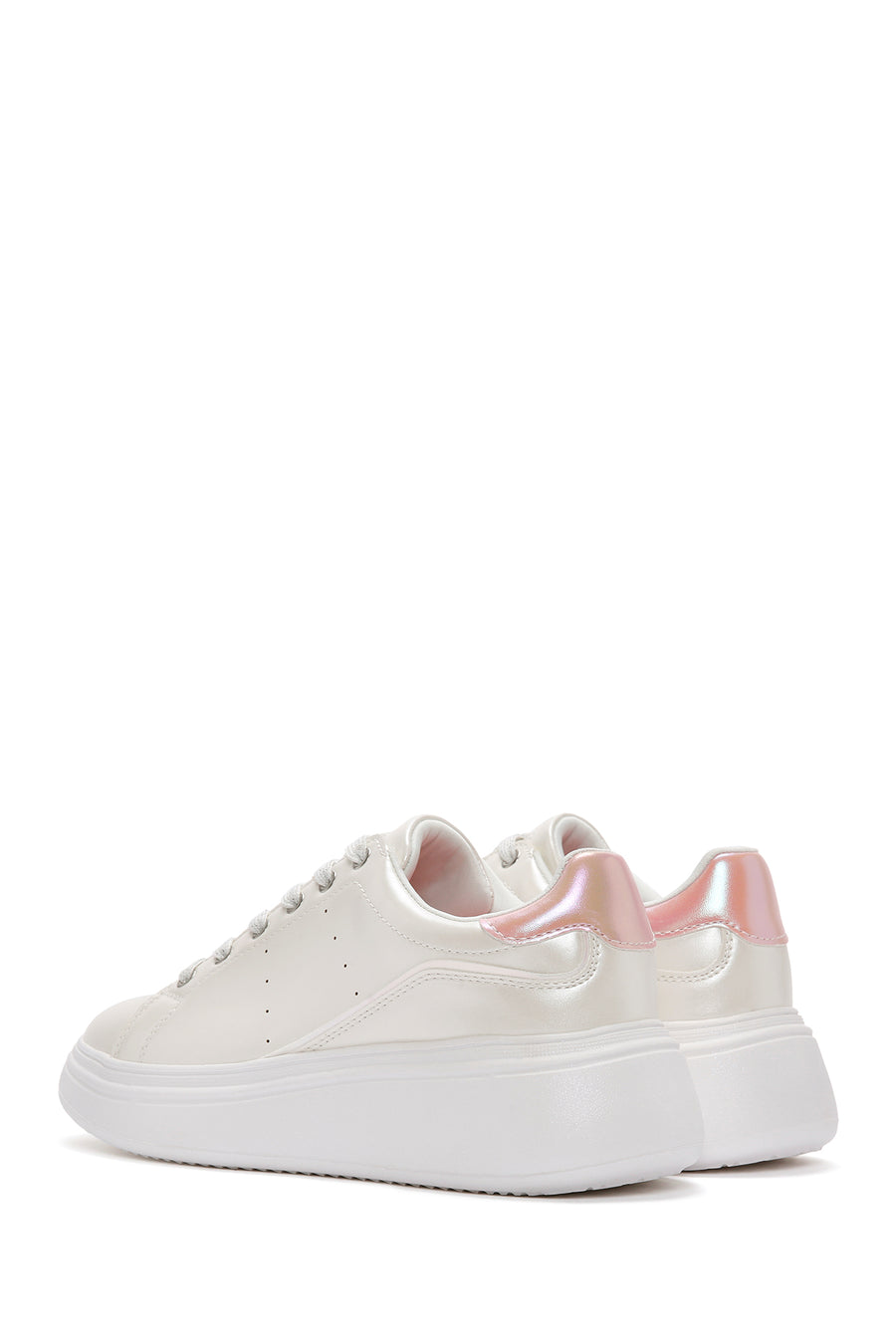 Kadın Beyaz Bağcıklı Kalın Tabanlı Sneaker