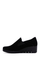 Women's Black Leather Comfort Wedge Heeled Loafer | Derimod