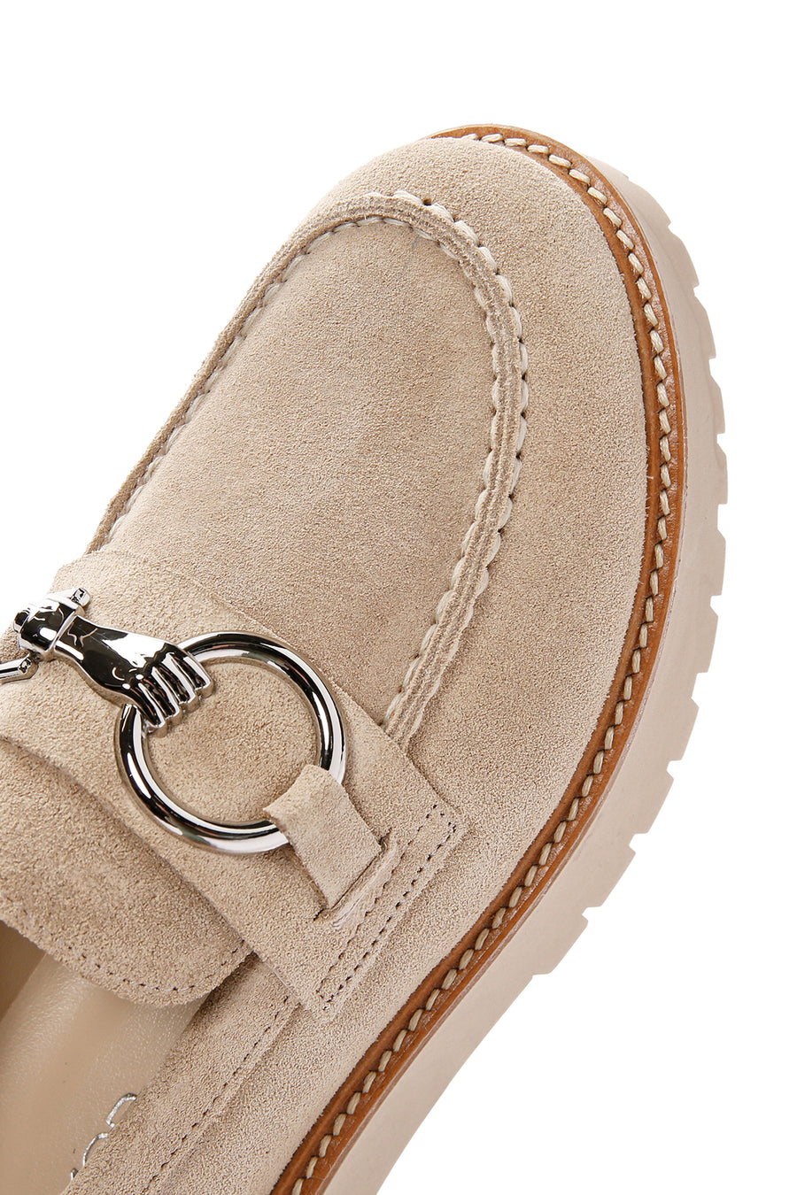 Kadın Bej Kalın Tabanlı Süet Deri Maskülen Loafer