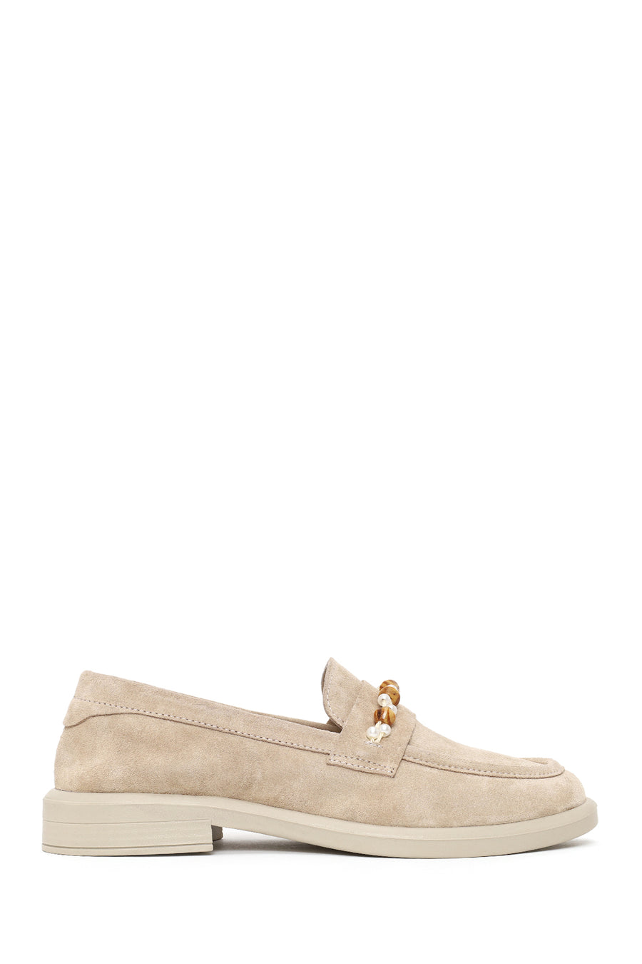 Woman Beige Beaded Suede Loafer 26PFD510710 | Derimod