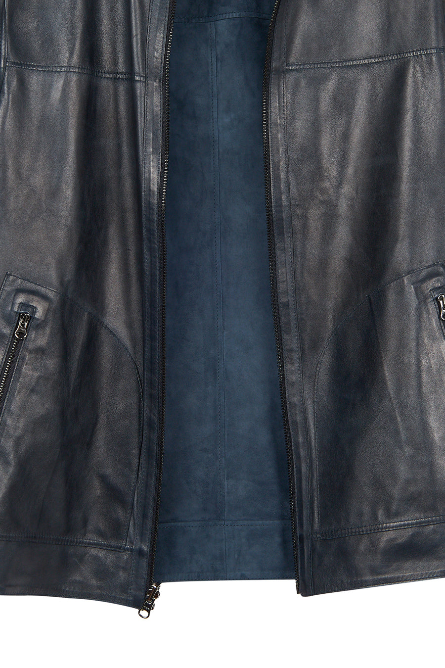 Clint Male Navy Mandarin Collar Reversible Suede Leather Jacket