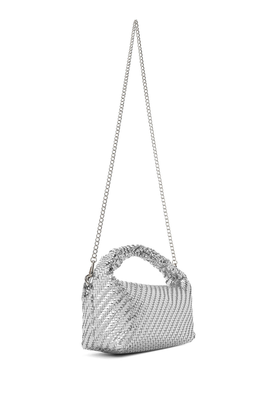 Women's Silver Long Strap Braided Mini Handbag